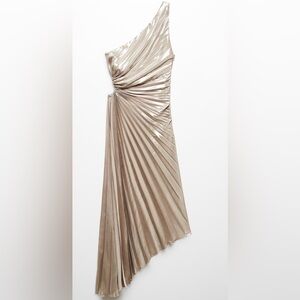 Mango Asymmetrical Pleated Dress Silver - Size 6
